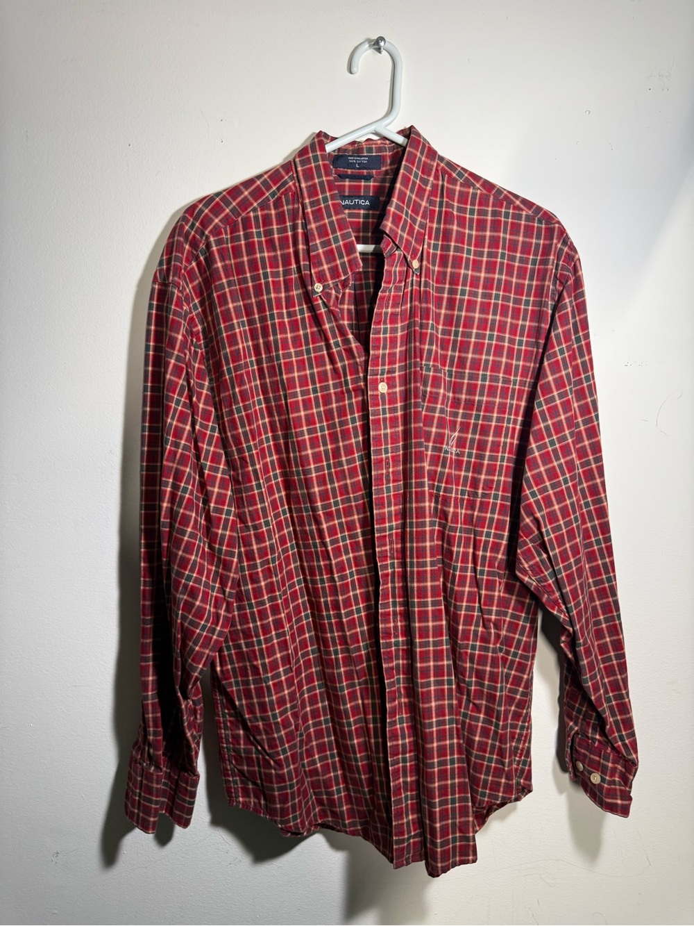 Nautica Red and Green Plaid Button-Down Shirt